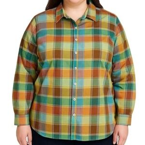 Orvis‎ Womens 20 Plus Plaid Hiking Shirt Long Sleeve Wrinkle Free Outdoor Green